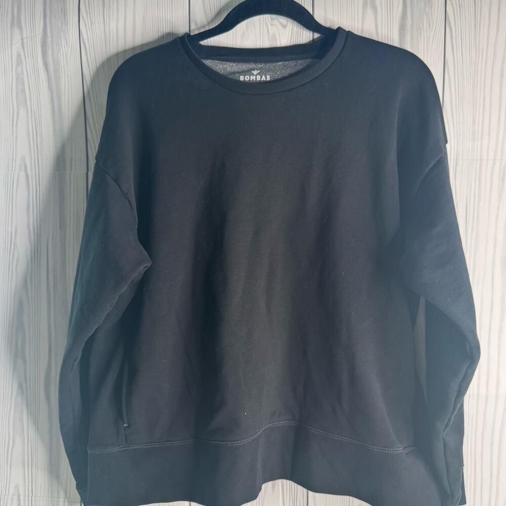 Bombas Womans Black Crewneck Sweatshirt Top Size XL Contrast Stitch Packets